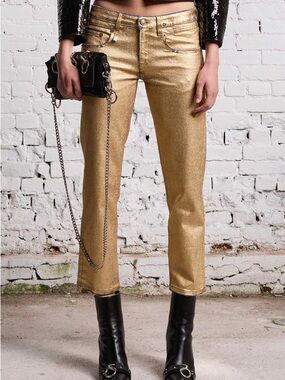 R13 Metallic Gold Straight-Leg Women's Jeans